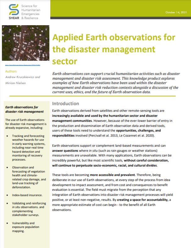 Applied Earth observations for the disaster management sector