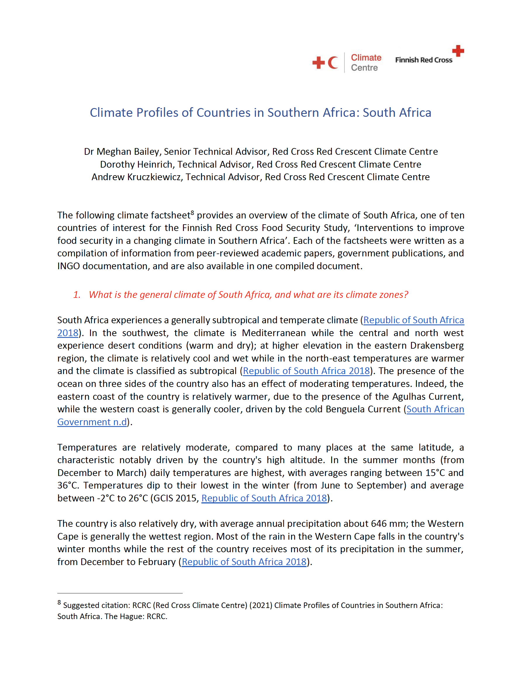 Climate Factsheet South Africa