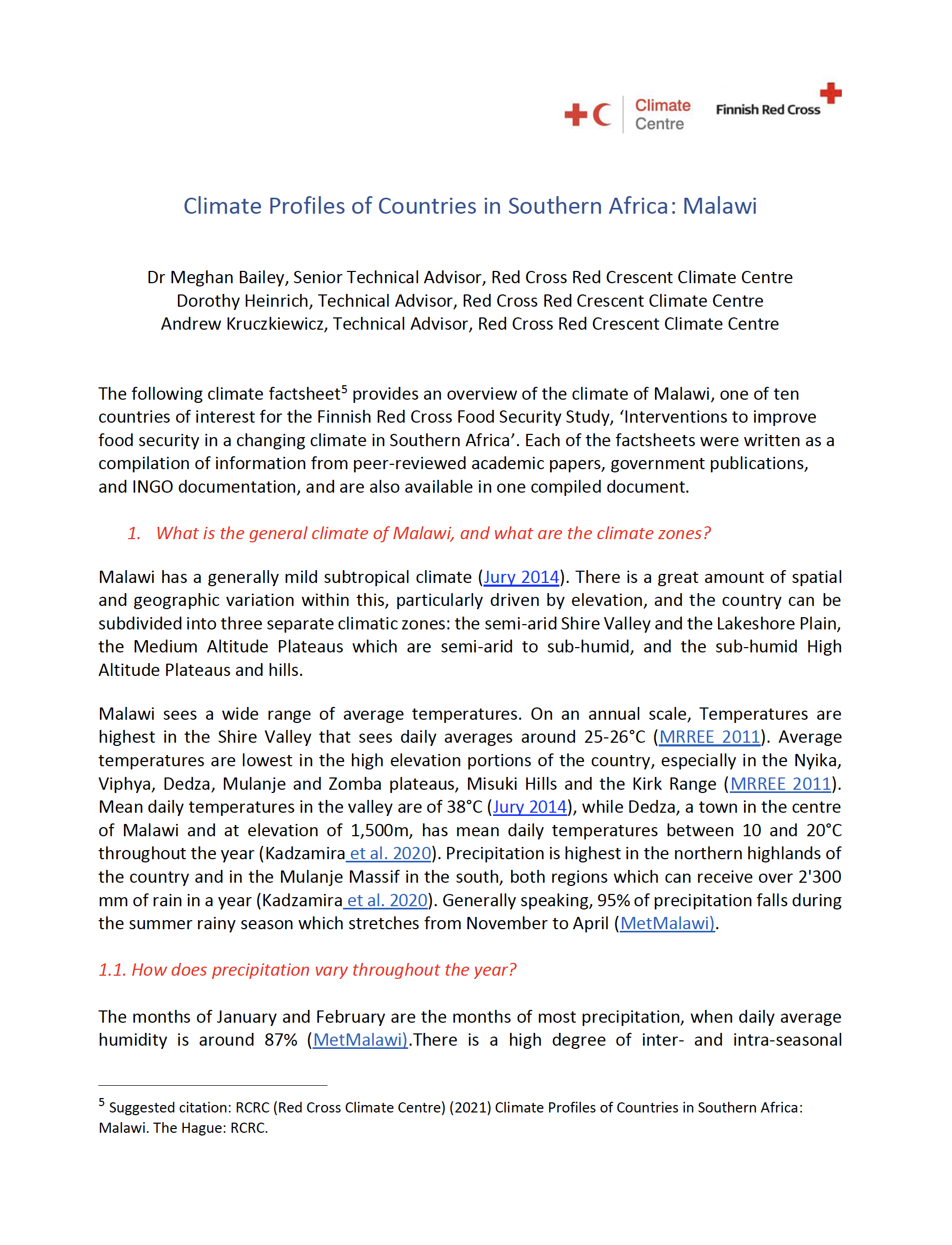 Climate Factsheet Malawi